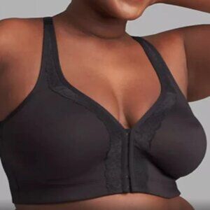 CACIQUE Black Cotton Full Coverage Unlined No Wire Racerback Lace Bra